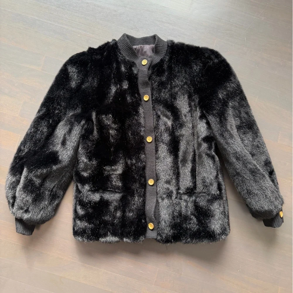 Lilli Ann vintage black faux fur bomber jacket luxurious